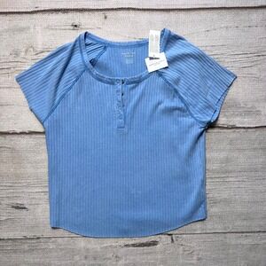 American Eagle Outfitters Womens Blue Ribbed‎ Henley Crop Top Size XXL NEW